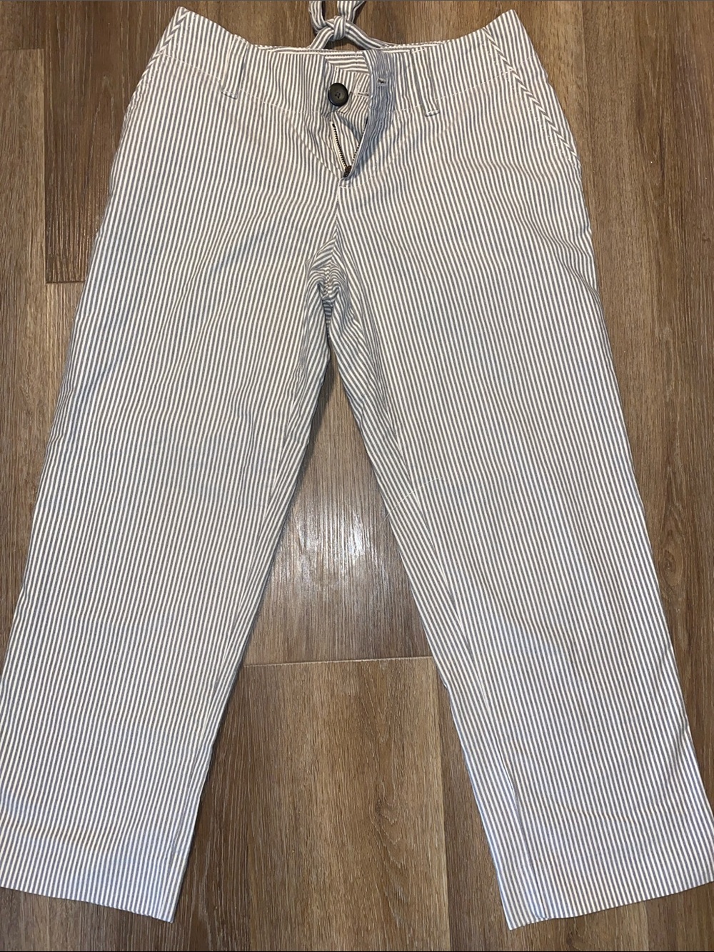 Women Striped Cotton Chino Pants - White & Navy
